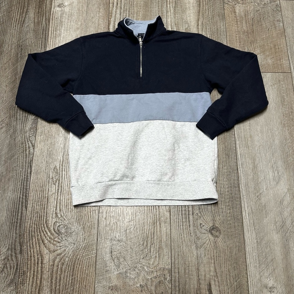 J Galt for Brandy Melville 1/4 zip Colorblocked Sweatshirt​​ Navy grey tricolor